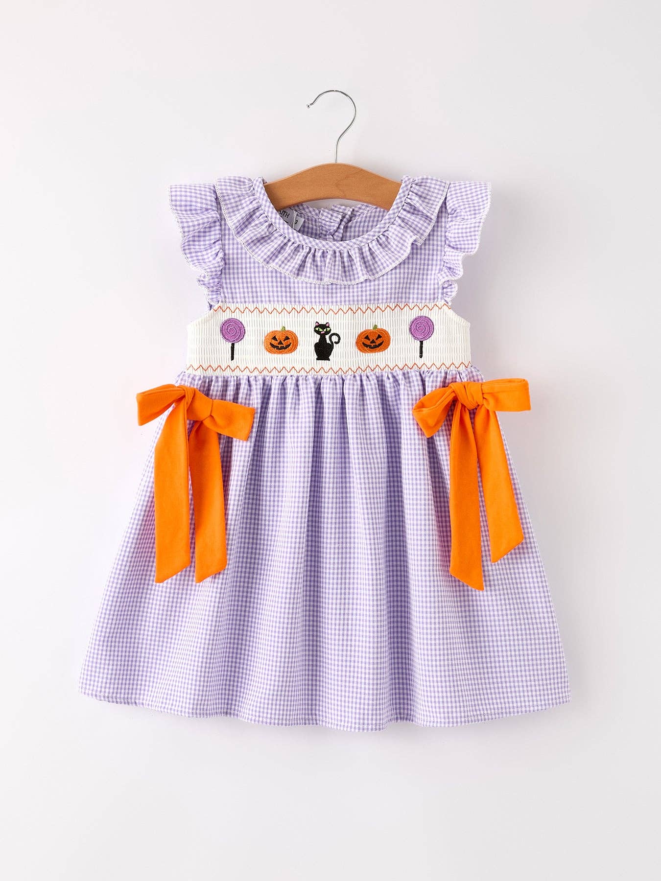Fall Halloween Pumpkin Cat Smocked Embroidered Dress