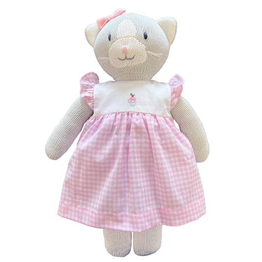 Knit Cat Doll with Birthday Cupcake Dress