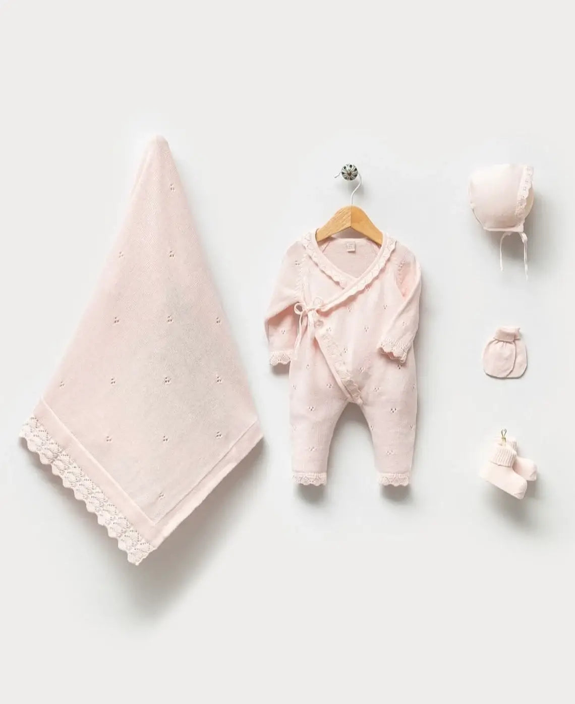 Knitted Newborn Baby Coming Home Outfit Layette Set Cotton