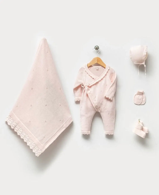 Knitted Newborn Baby Coming Home Outfit Layette Set Cotton