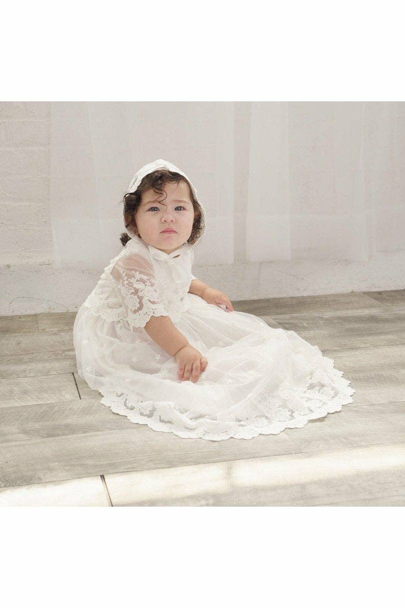 Baby Girl Lace Christening Gown & Bonnet