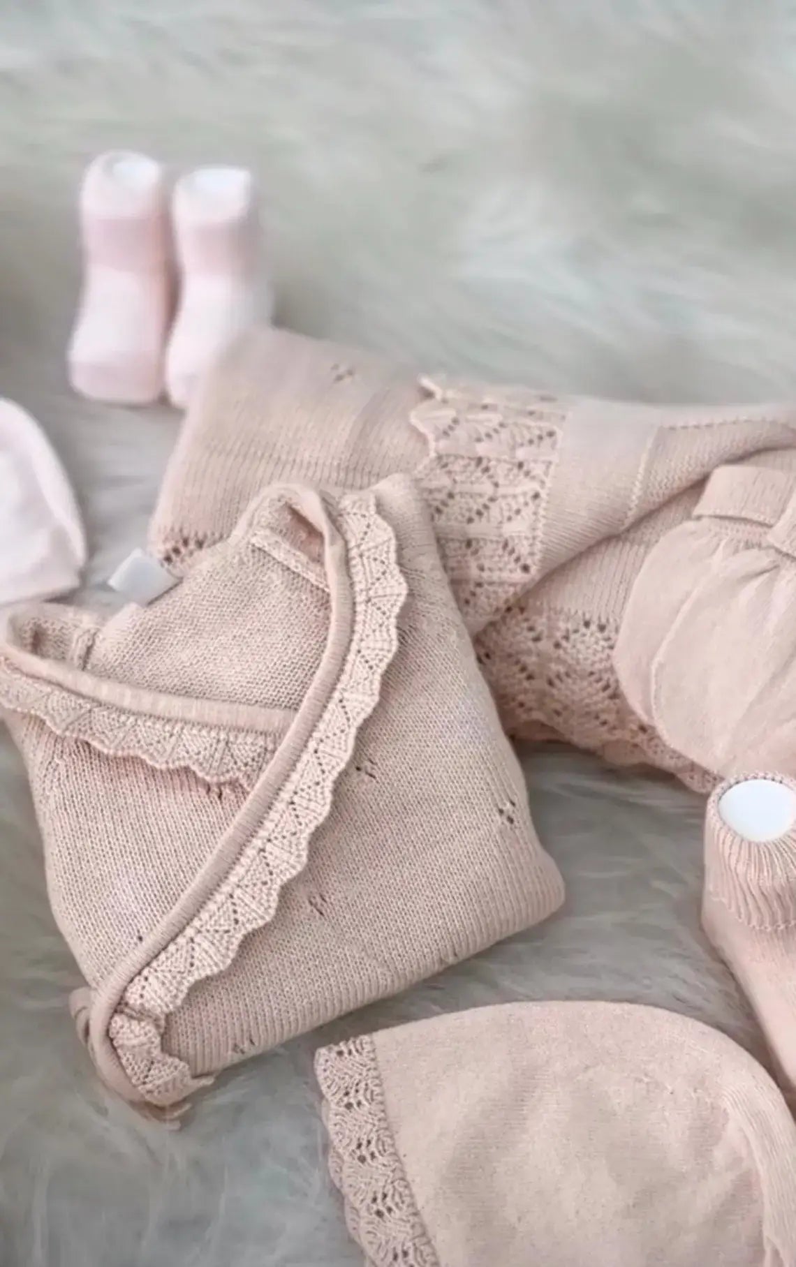 Knitted Newborn Baby Coming Home Outfit Layette Set Cotton