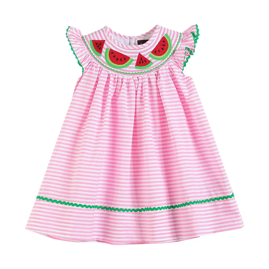 Pink Stripe Watermelon Smocked Bishop Dress